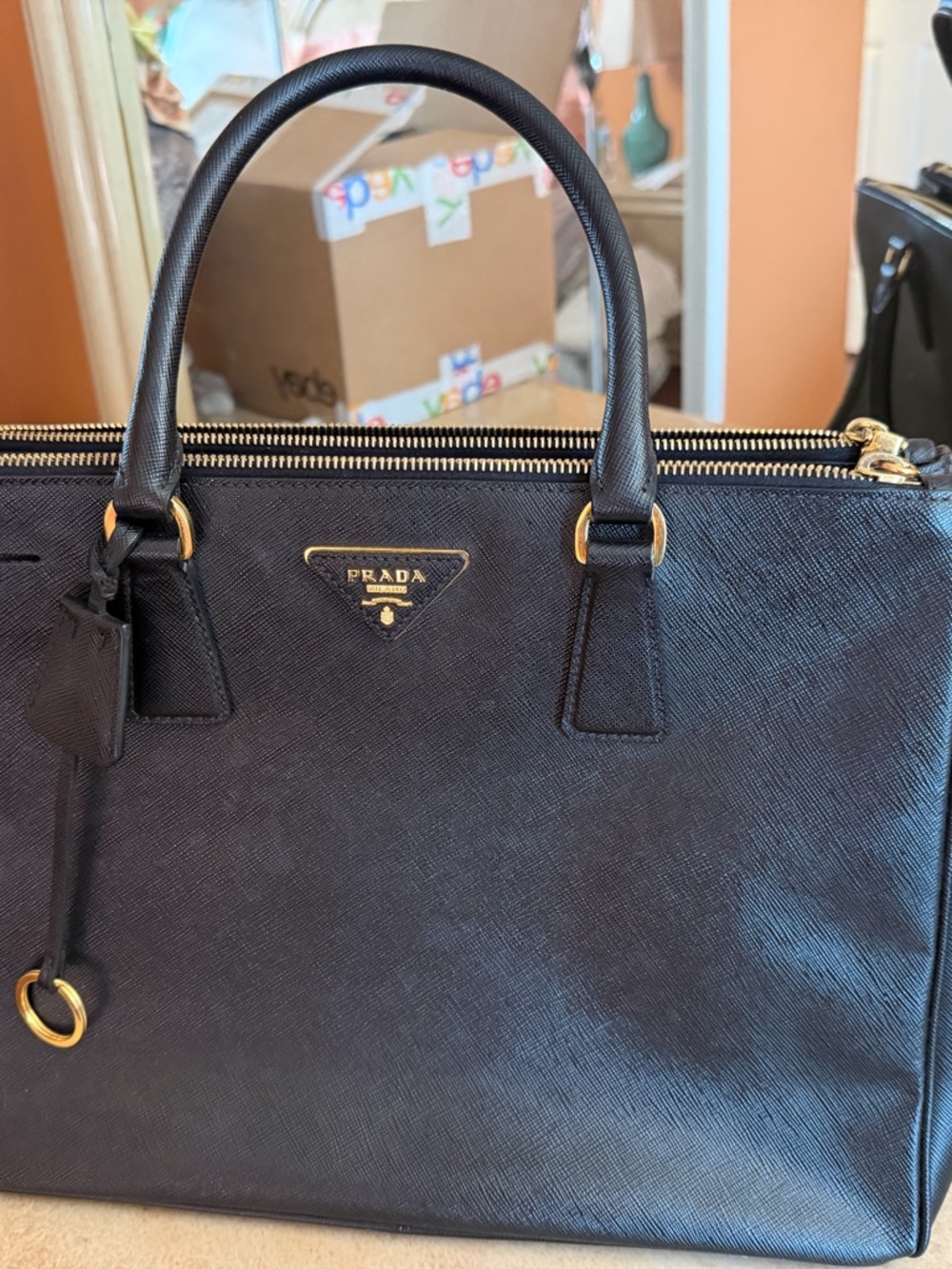 Prada Black Saffiano Leather Logo Plaque